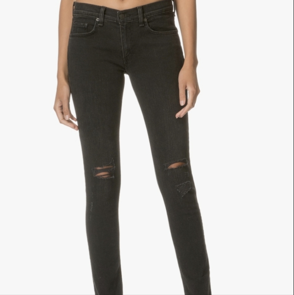 Rag & Bone For Intermix Distressed Destroyed Black Skinny Jeans.